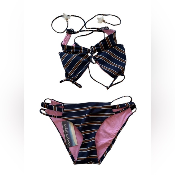 Isabella Rose Swim Other - Isabella Rose Striped Pink and Black Bikini Set Size Small NWT
